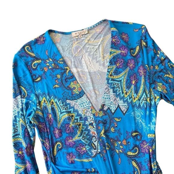 Etro Dress V Neck Plunge Blue Spa Spartaco 3 Size 48 - Picture 3 of 6